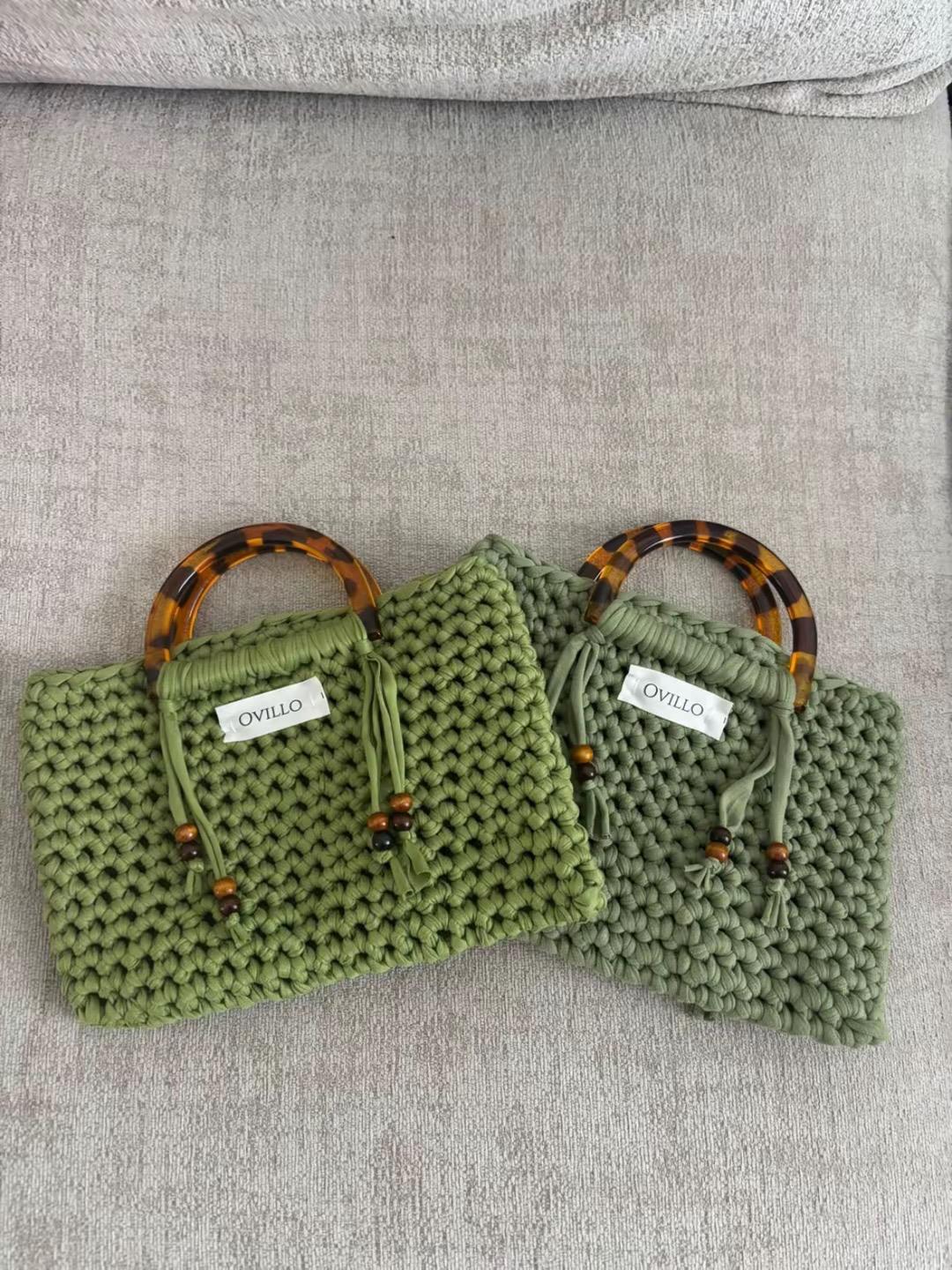 The Classic in Khaki and Matcha Green handcrafted crochet bag